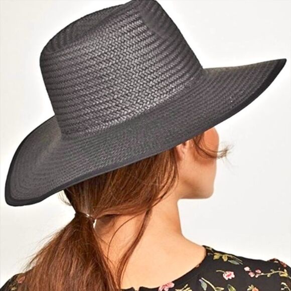 Madewell Wide-Brimmed Straw Fedora Sunhat in Faded Black | Gray Women’s Size S/M - Picture 2 of 16